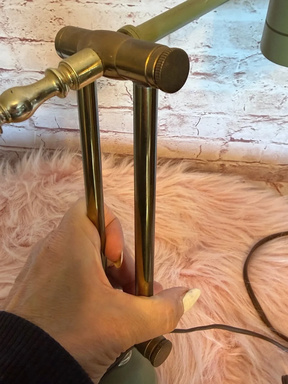 antique Adjustable MCM Green Metal & brass Desk Lamp